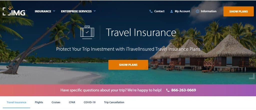 IMG travel insurance homepage